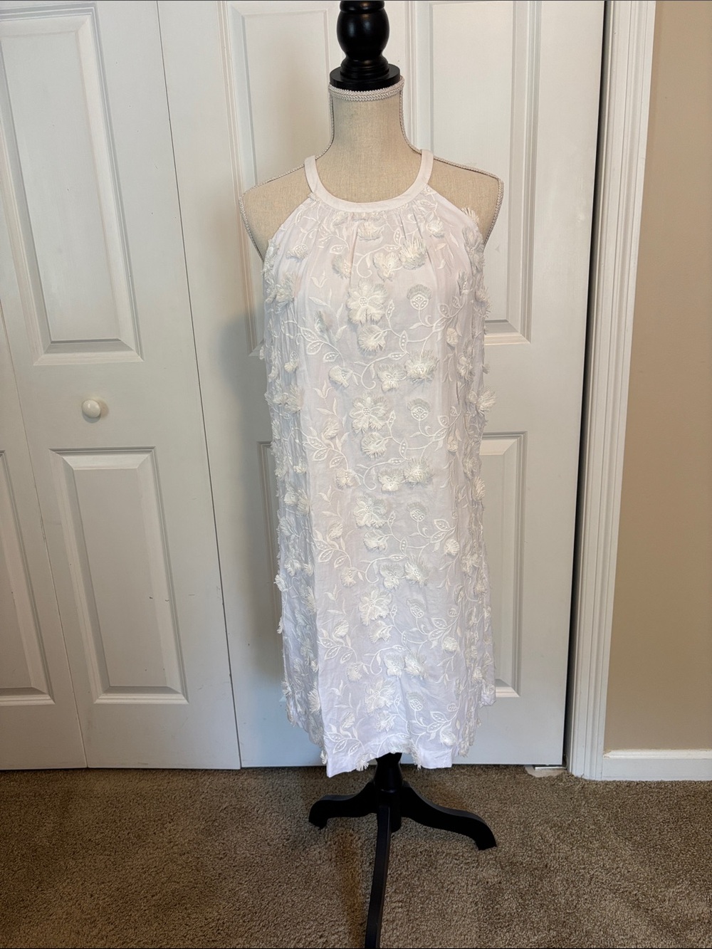 Ann Taylor White Floral Appliqué Halter Midi Dress